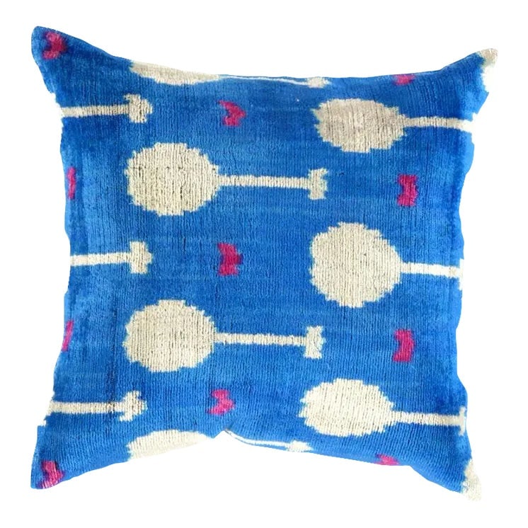 Boho Chic Silk Velvet Ikat Pillow: This stylish handmade velvet Ikat pillow cover can accent your sofa, chair, or bedding in a wide variety of interior / Styles : from modern to traditionalSilk fabric. Colored with natural dyes.Silk ve