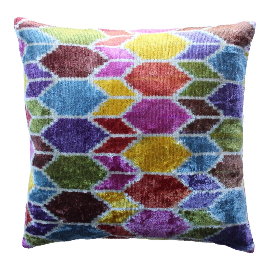 Contemporary Turkish Multi Colors Velvet Silk Ikat Pillow (1 of 6)