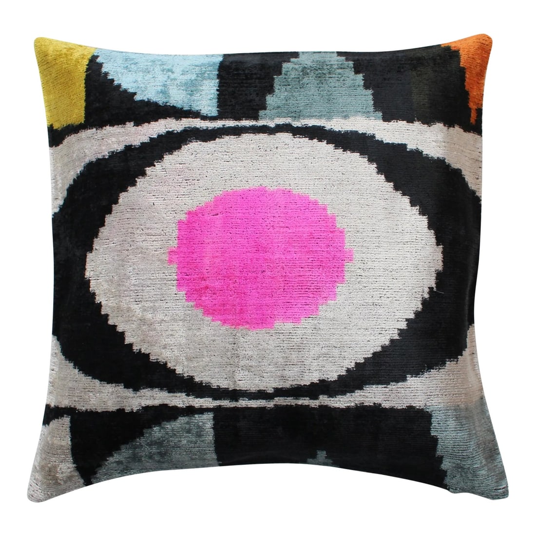 Contemporary Handmade Velvet Ikat Pillow: Refresh the look and soften the feel of any area in your space with gorgeous color of the oasis with one of our Ikat Pillows.Ikat textile derive their name from the technique used to create them, wher