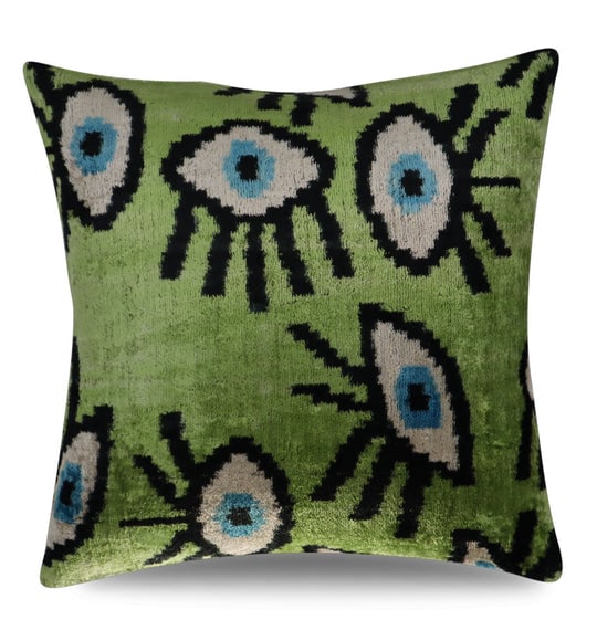 Handmade Luxury Handmade Velvet Silk Evil Eye Throw Pillow With Down Insert 16'' x 16'' (1 of 9)