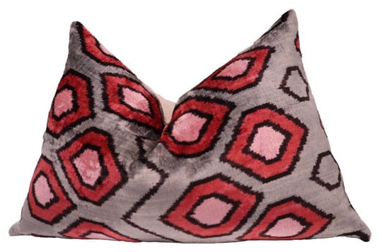 Canvello Velvet Silk Gray Pink Farmhouse Throw Pillows - 24x16 in (1 of 8)