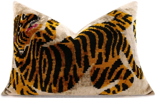 Canvello Luxury Velvet Lumbar Pillow,Tiger Design in Golden, Black, High-Quality 16x24 in Decorative (1 of 6)
