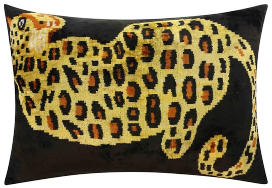 Handmade Silk Velvet Leopard Print Throw Pillow - 16x24, Bold Exotic Design with Down Feather Insert (1 of 5)