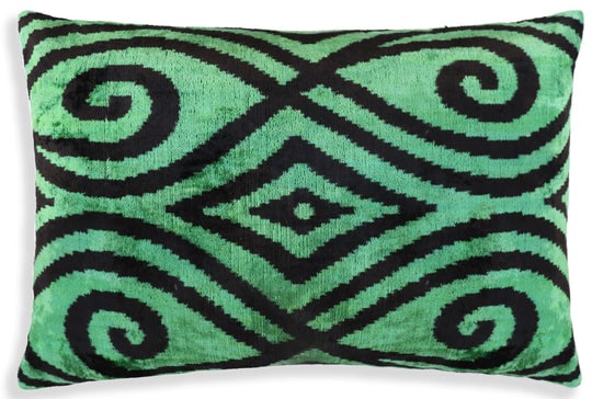 Green & Black Tribal Velvet Pillow - Handmade 16x24 Lumbar (1 of 8)