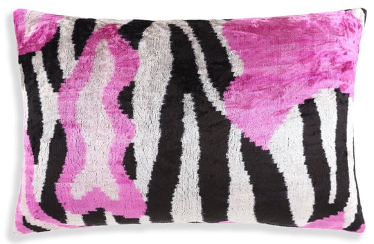 Pink Zebra Abstract Velvet Pillow - Handmade 16x24 Lumbar Cushion (1 of 8)