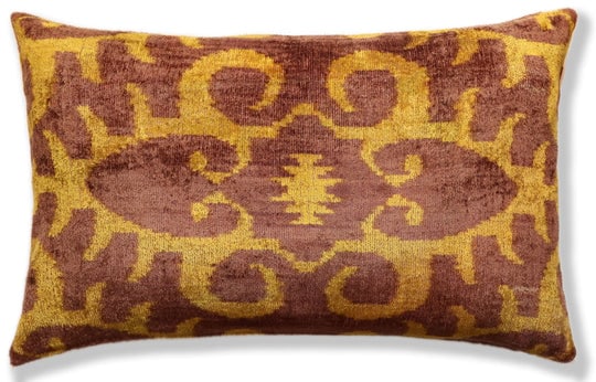 Hand-Knotted Ochre & Mahogany Ikat Lumbar Pillow - 16x24 Organic Dyed (1 of 6)