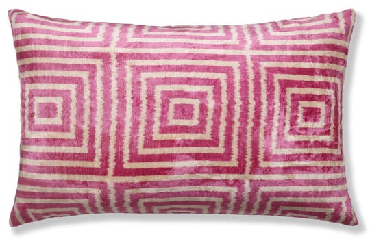 Luxury Blush Pink and Cream Silk Velvet Geometric Ikat Lumbar Pillow 16x24 Inch with Down Insert (1 of 8)