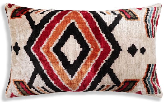 Hand-Knotted Tribal Geometric Silk Velvet Lumbar - 16x24 Red & Black (1 of 8)