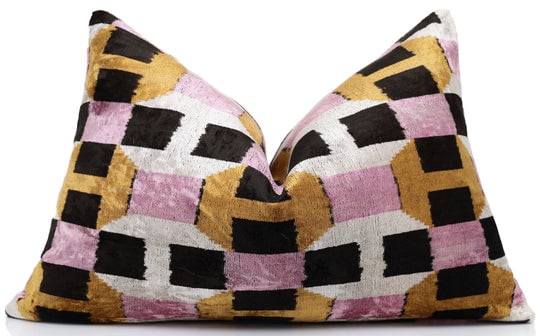 Hand-Knotted Geometric Silk Velvet Lumbar - 16x24 Gold & Lavender (1 of 8)