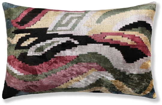 Hand-Knotted Abstract Wave Silk Velvet Lumbar - 16x24 Sage & Mauve (1 of 8)