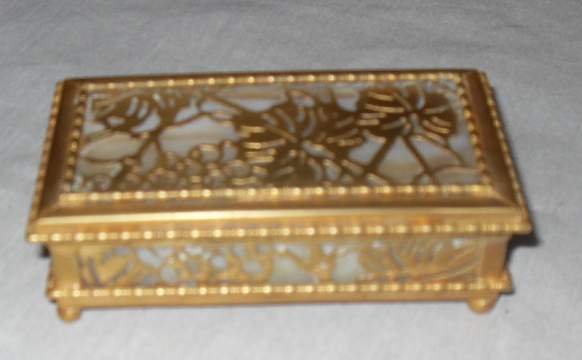 Tiffany Studios grapevine stamp box : Tiffany Studios grapevine stamp box with compartment insert