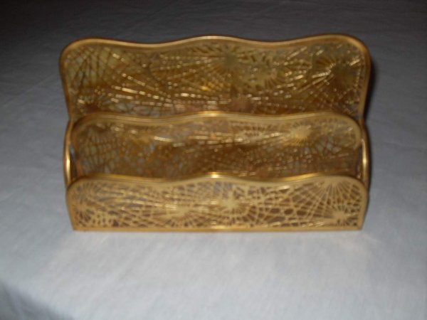 Tiffany Studios Pine needle paper rack # 1008: Tiffany Studios Pine needle paper rack # 1008, two cavites, 10 x 2 1/2 x 7"