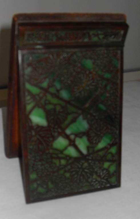Tiffany Studios grapevine notepad holder #1022: Tiffany Studios grapevine notepad holder #1022 with oak back, 7 3/4 x 4 3/4