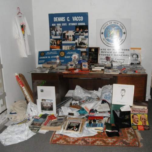 Large Political lot: Autographs including Rudy Guliani's JSA certified 2000 Mets/Yankees World Series Ticket , Eliot Spitzer, Joe Bruno, Jack Kemp, Buttons, Actual used signs from NYS Attorney General and much more.
