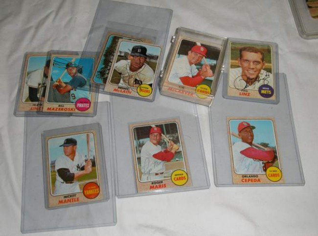 23 Different 1968 Topps baseball : 23 Different 1968 Topps baseball hand signed cards including Roger Maris card #330 with very strong autograph, Mickey Mantle #280 with a signature that's a bit right. Other players who signed are Orla