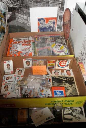 Misc Vintage Baseball lot: early publications Wheaties Joe D Cards (different(, yearbboks, 1960's cards, Mantle, Mays, Aaron, Yaz and pins of Stan Musial