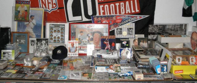 Large NY Yankee lot: Autographed Ford, Yogi Berra, Roger Clemens,Billy Martin, game used cards, Lou Gehrig Callahan card program, card sets, ticket stubs, equipments