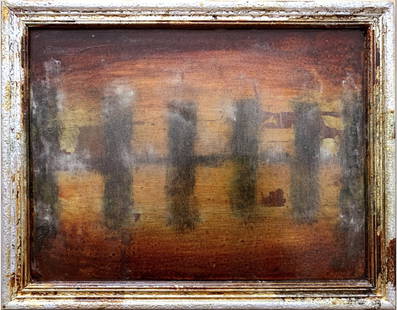 RICHARD HAMBLETON "Landscape"  painting- Urban Art, Graffiti, Street Art: Richard Hambleton- "Landscape" #8. Silver, green, gold, raw umber, burnt sienna Art Guerra pigments and high gloss varnish and copper speckles on masonite framed.Size measures 12"x 15" inches, Unsigne