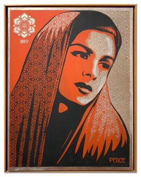 Shepard Fairey, OBEY "Peace Mujar" on Metal - Urban Art, Graffiti, Street Art