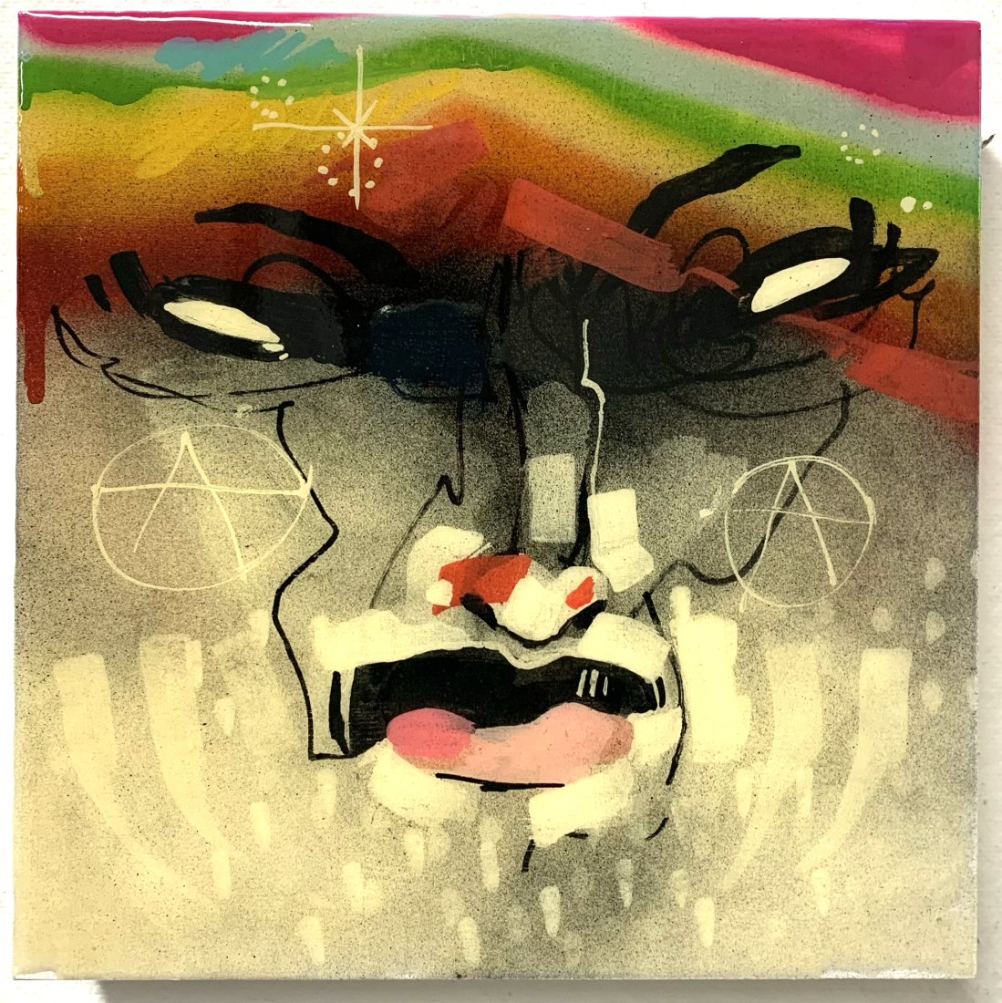 Anthony Lister "Untitled" - Urban Art, Graffiti, Street Art: Anthony Lister "Untitled" 2011, Mixed media on wood. 12"x12"Signed on the verso. Comes with a COA from Dirtypilot.