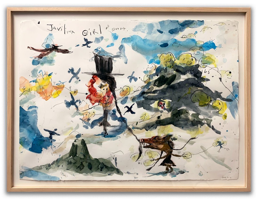 Brad Kahlhamer "Javelina Girl" Watercolor - Urban Art, Graffiti, Street Art: Brad Kahlhamer, Titled "Javelina Girl" 1999Watercolor and ink on paper, signed22 1/2"x29 3/4 framed. Provenance Deitch Gallery.
