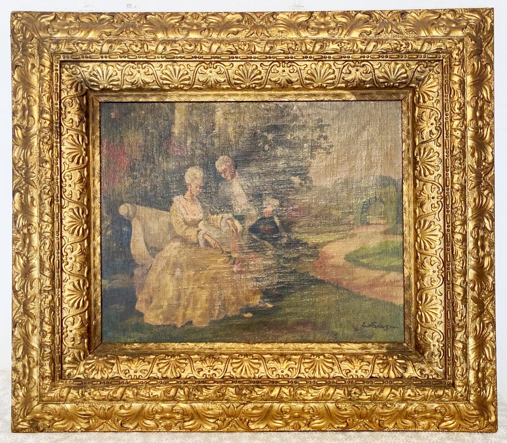 Antique European Oil Couple in the Garden Signed (1 of 10)