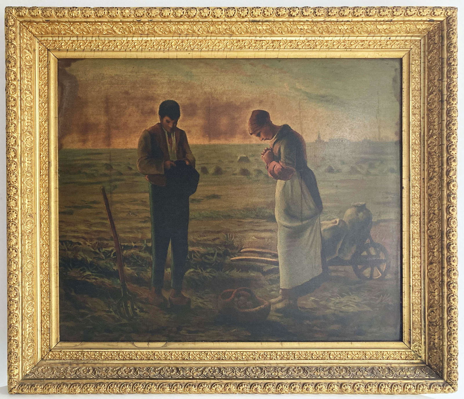 Antique Oil-Praying on Field with an Antique Gilded Frame (1 of 10)