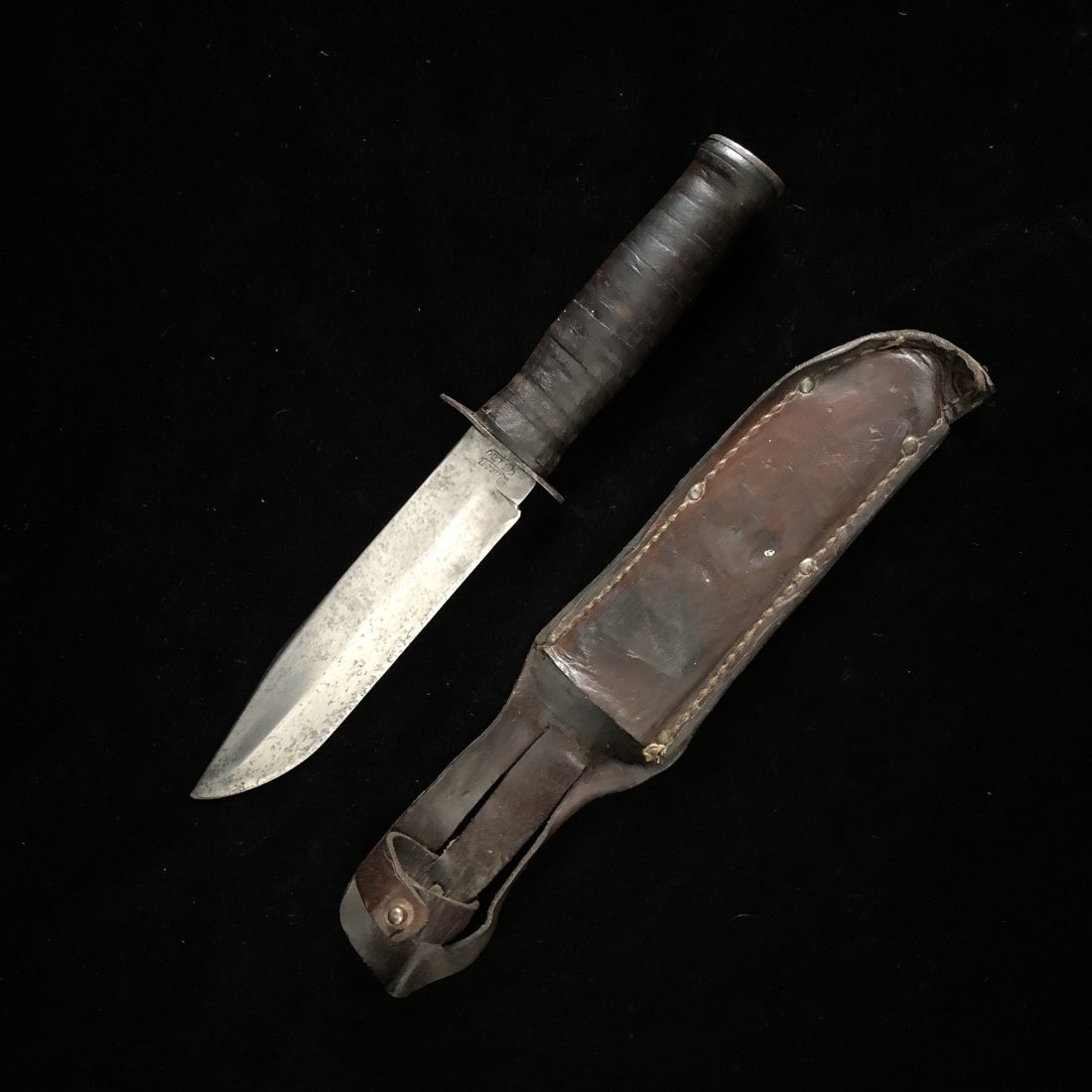 Rare WWII Queen City Fighting Knife MK2 w sheath: WWII Queen City Cutlery private Purchase MK2 fixed blade fighting knife and sheath