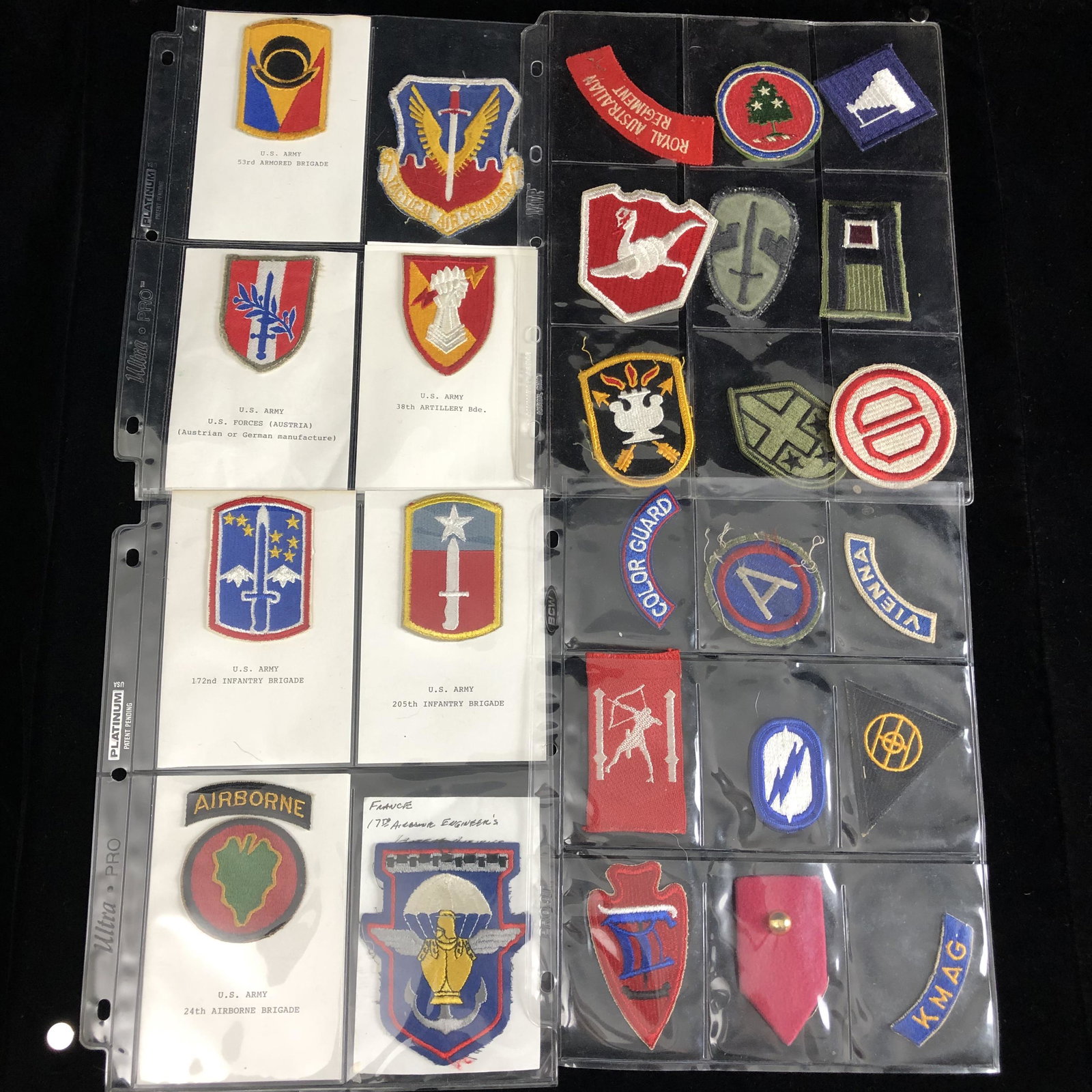 WWII Vietnam era military patch badge airborne armored: WWII through Vietnam War era cut edge military shoulder patch badge lot including airborne armored and special forces patches. Unsure of authenticity of all patches.