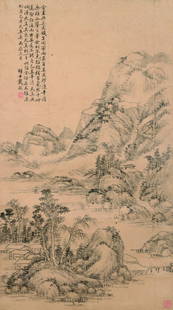 Dai Shi (Qing dynasty) - Landscape: 戴熙(清),山水 59.8*33.2cm , color on paper, hanging scroll