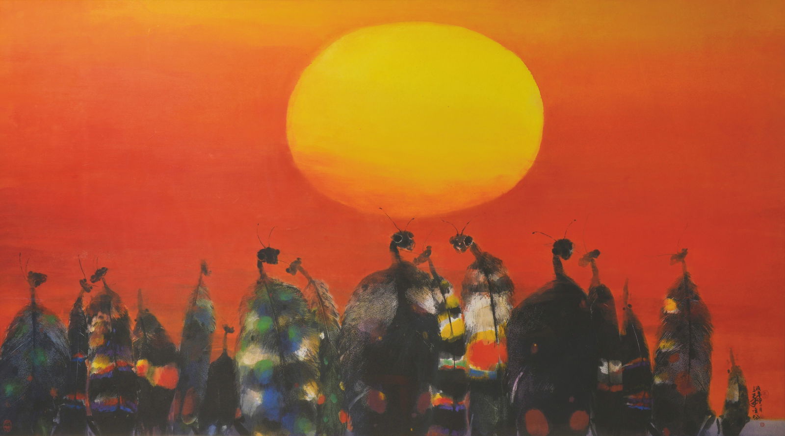 Ants,Chin-Ta YUAN(1949-): 袁金塔,螞蟻 鈐印：袁(朱)、金(朱)、塔(朱)、橘園(朱) Inscription：歲&#