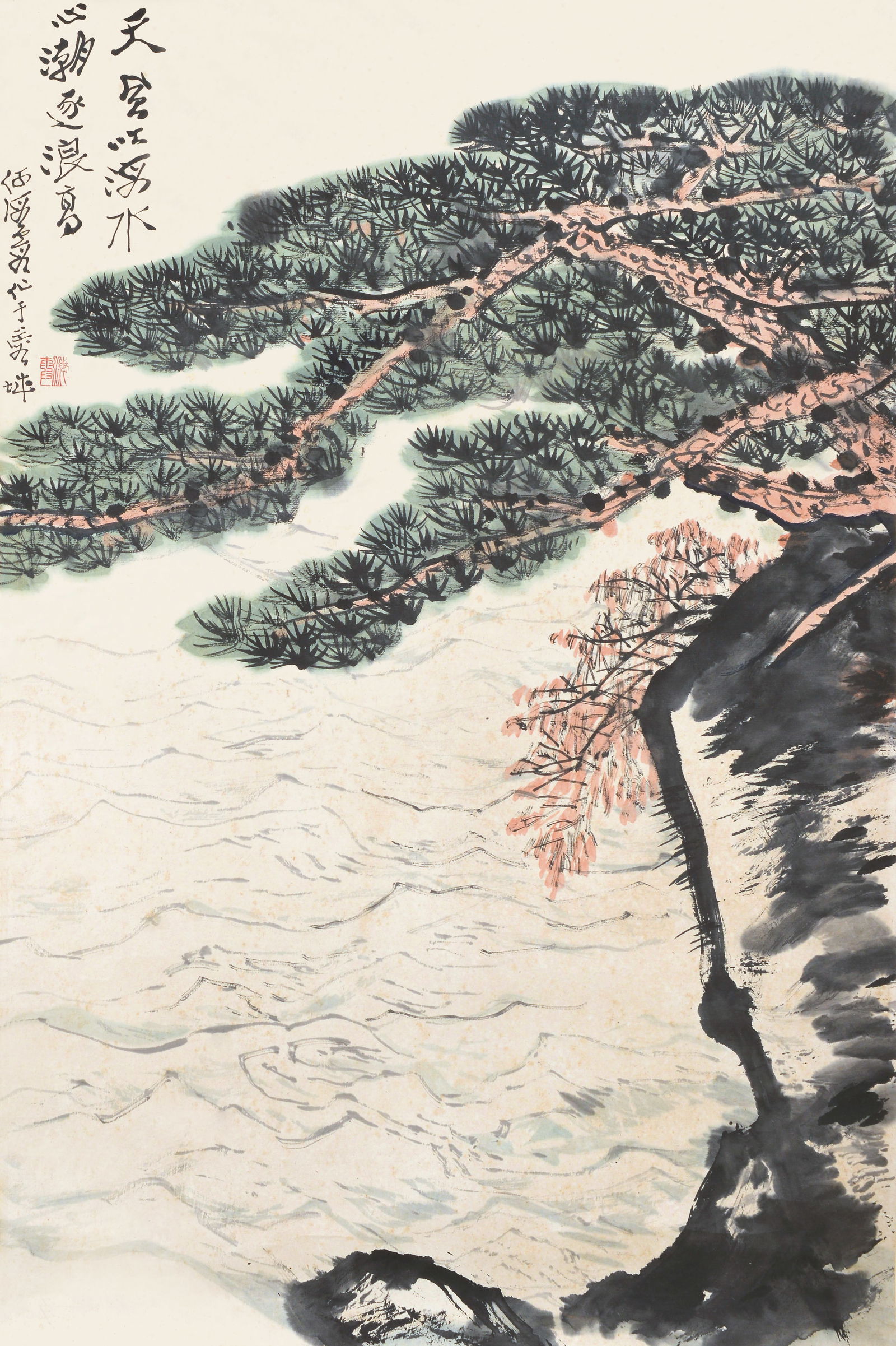 Landscape He Haixia(1908-1998): 何海霞,天風吹海水 鈐印：海霞（朱） Inscription：何海霞作於蓉&#