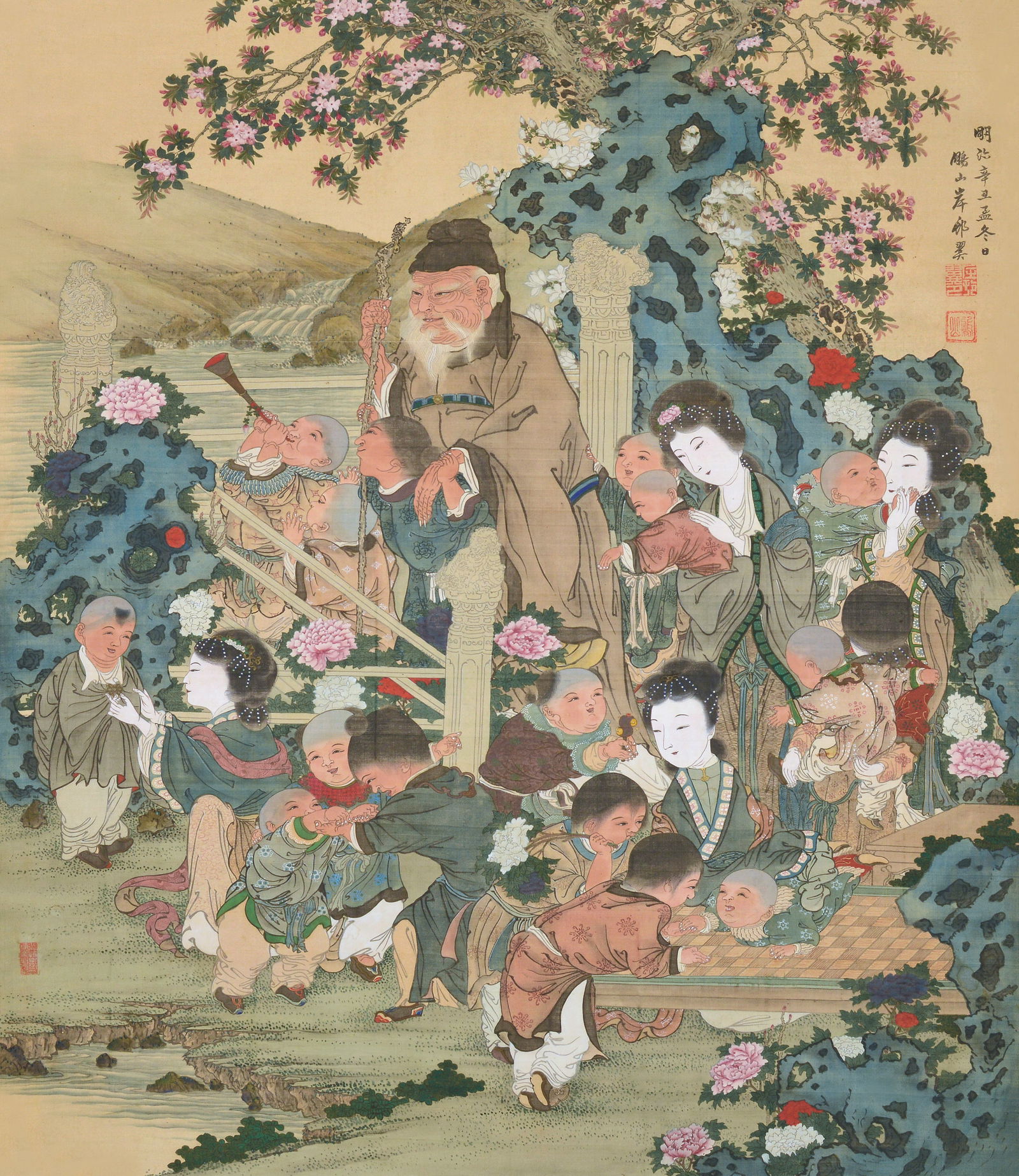 Children: 嬰戲圖 鈐印:岸邨翼印(白)/鵬山(朱) Inscription:明治辛丑孟冬日。