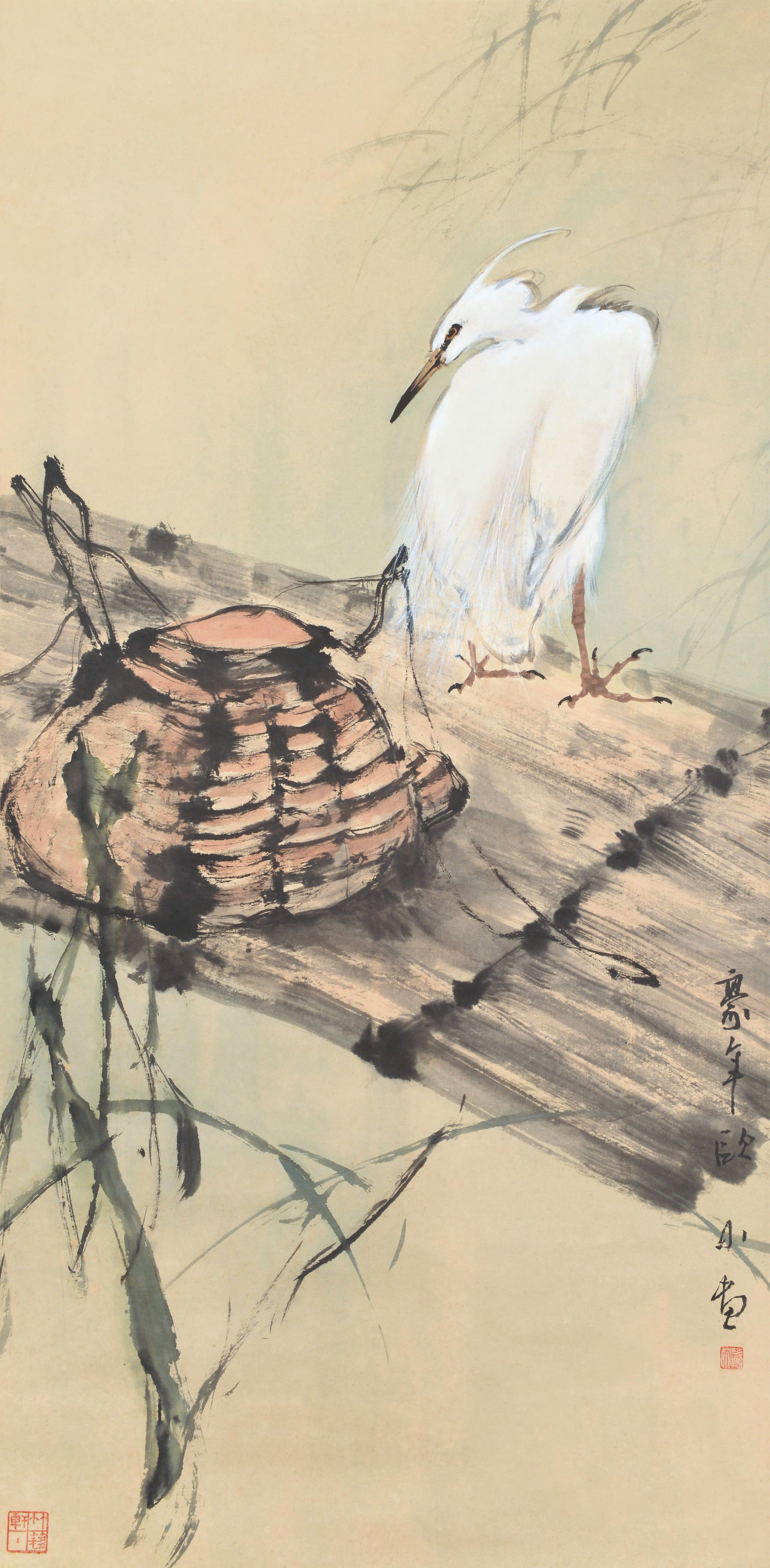 Egret, Ho-Nien AU(1935-2024): 歐豪年,鷺鷥 鈐印:歐介(白)竹簃軒主(朱) Inscription:豪年歐介畫