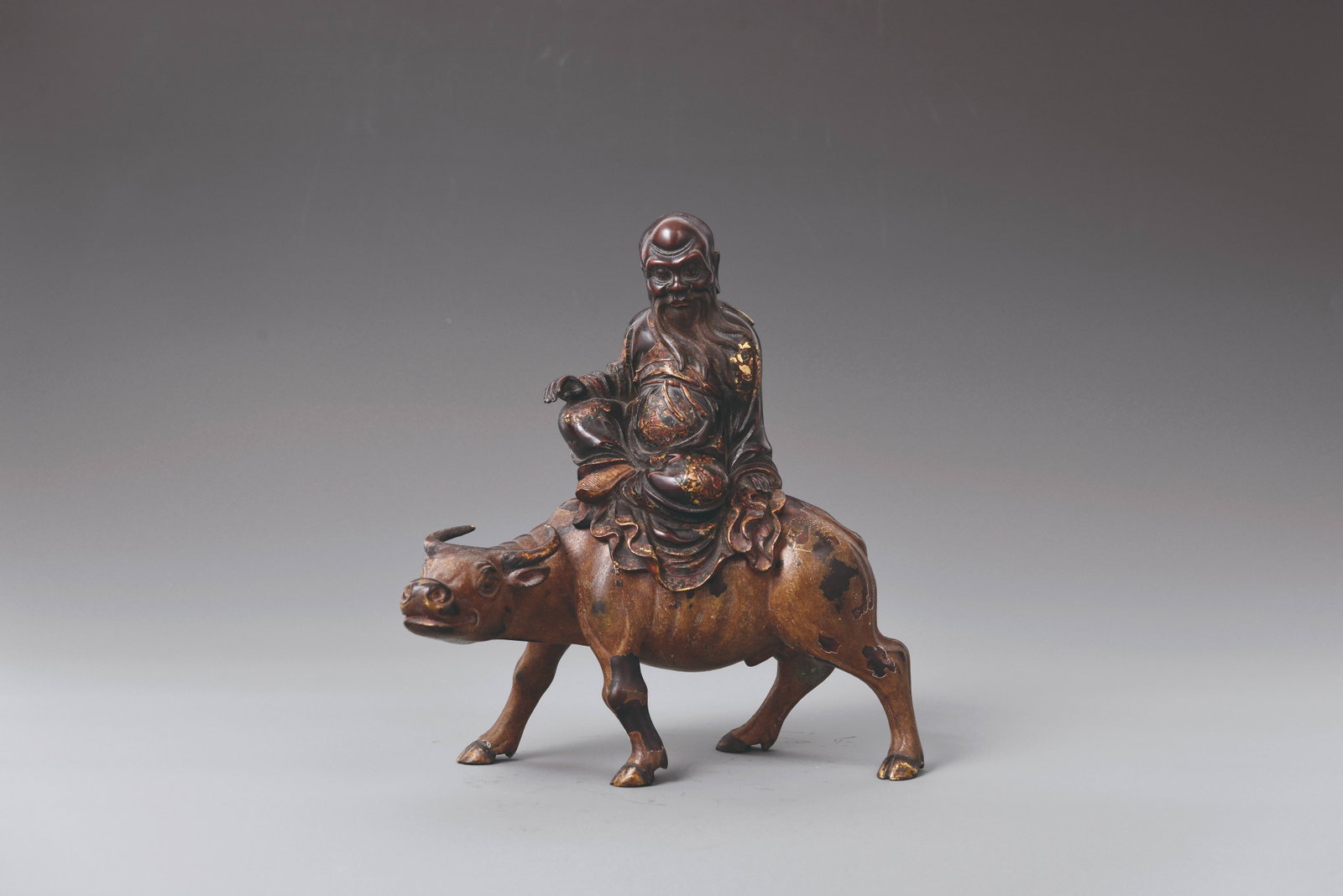 Incense burner: 清 清老子騎青牛銅擺件