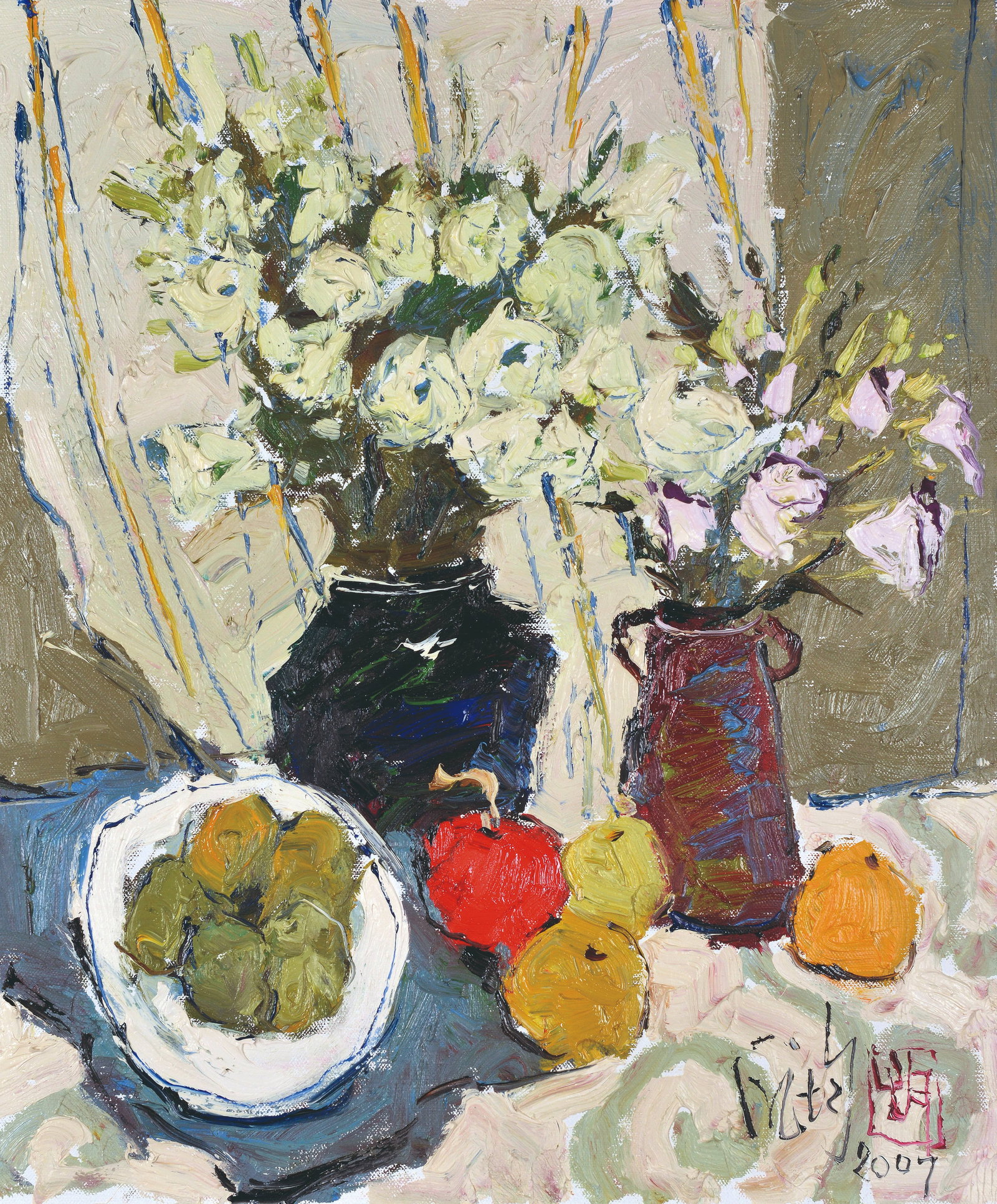 Flower,Pang Jun: 龐均 花卉 款識：龐均2007