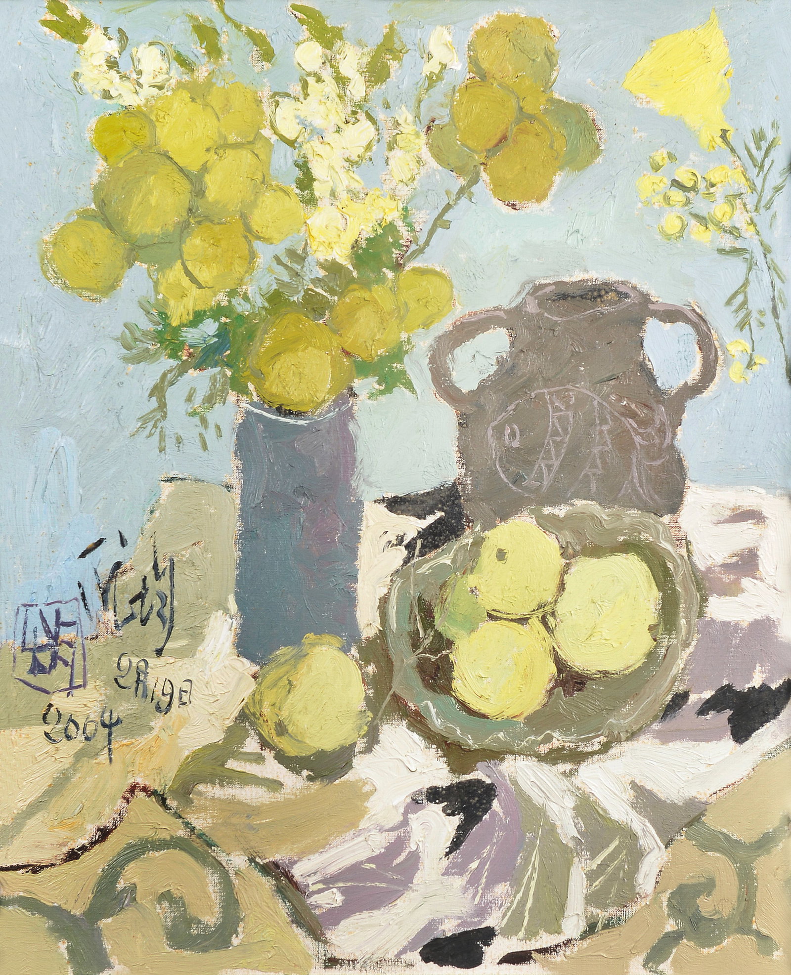 Flower,Pang Jiun: 龎均 花卉 款識：龎均 2004 2月19日。 手繪鈐印：均。