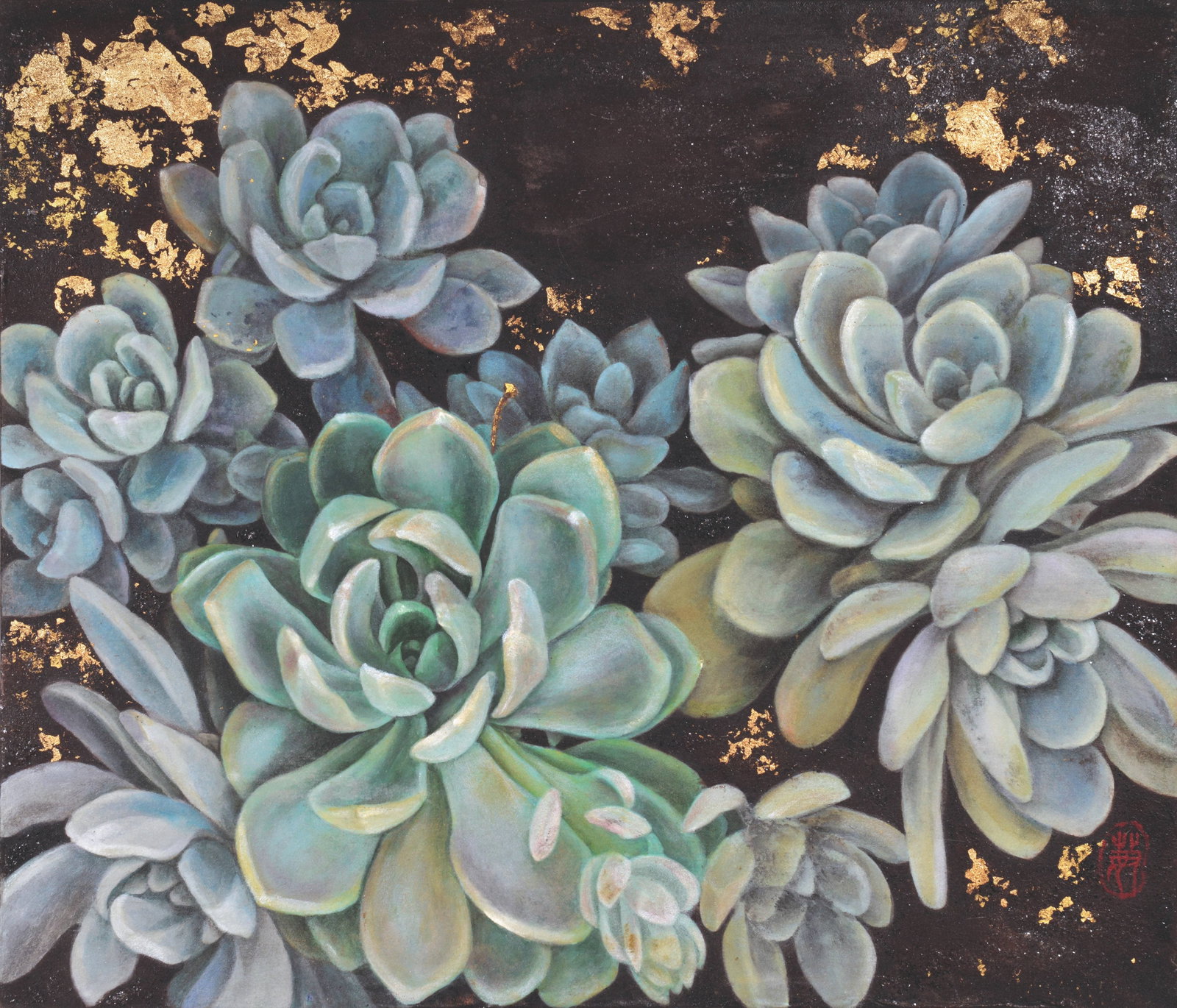 Blooming Against All Odds,Xu Li Min: 徐麗敏 絕處縫生石蓮開 鈐印：敏（朱）