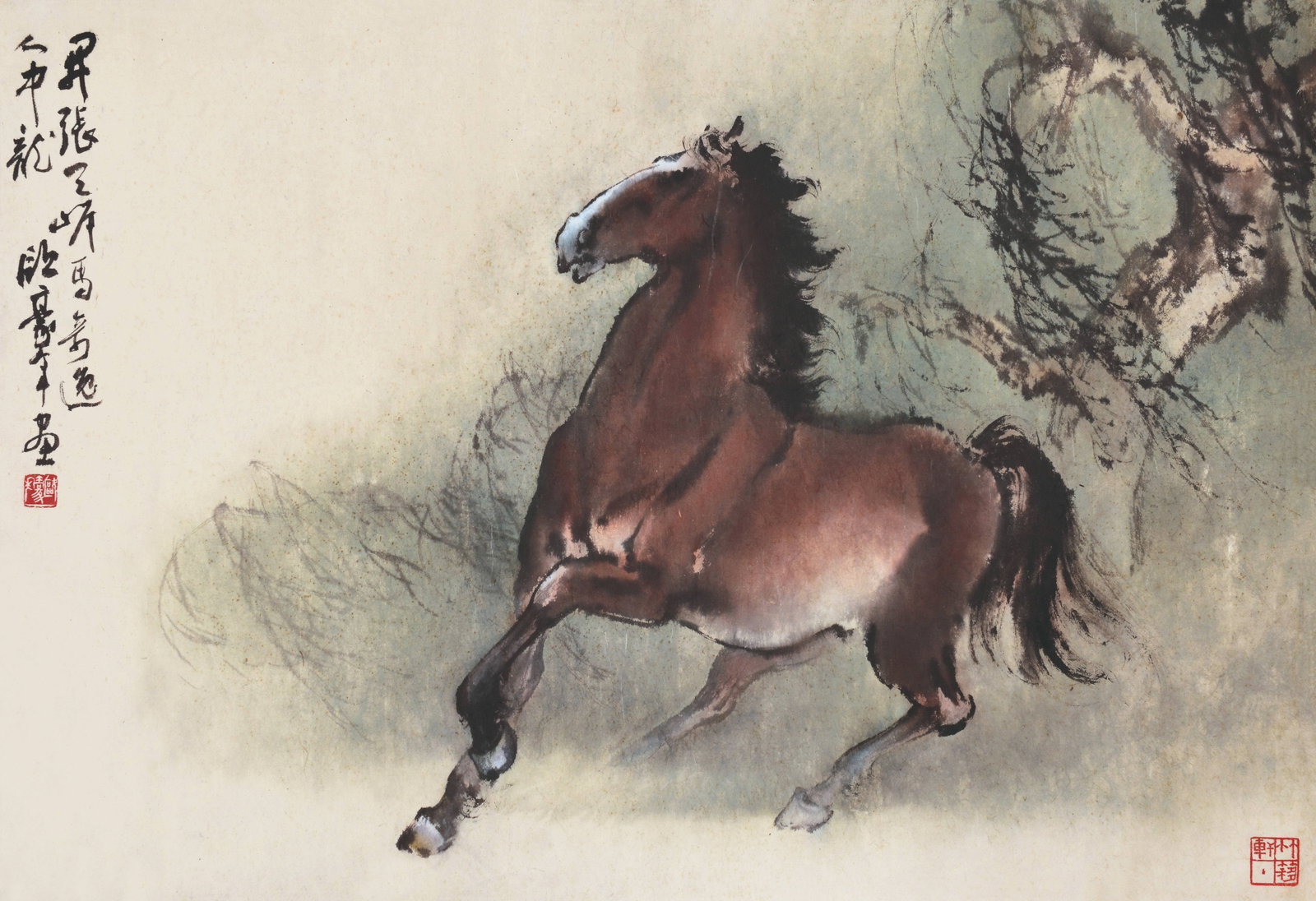 The horse,Ou Hao Nian: 歐豪年 開張天岸馬 款識：開張天岸馬，奇逸人中龍。歐ช
