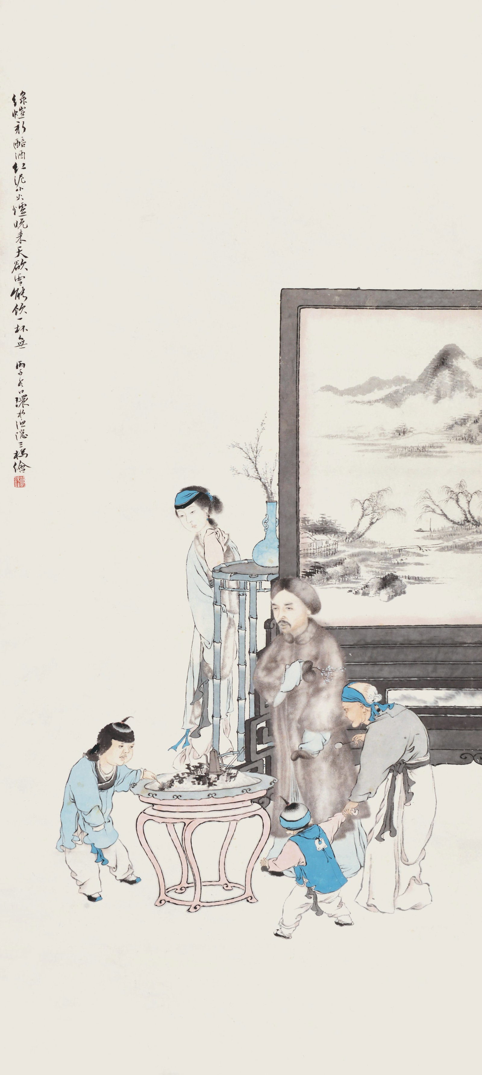 Winter'S Day,Hu Shi Guei(1839-1883): 胡錫珪 醅酒賞梅圖 款識：丙子冬日環水漁隱三橋繪。 鈐Õ