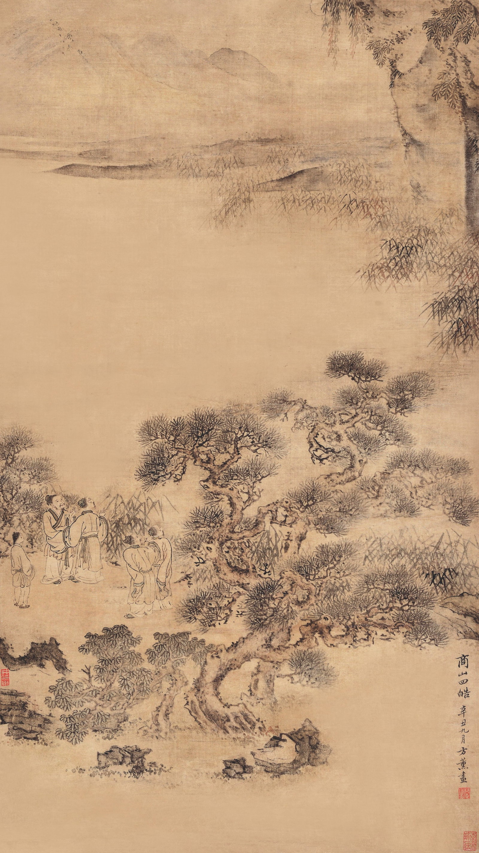 Landcsape,FangXun(1736-1799): 方薰 商山四皓山水 款識：辛丑九月方薰畫。 鈐印：楚生(