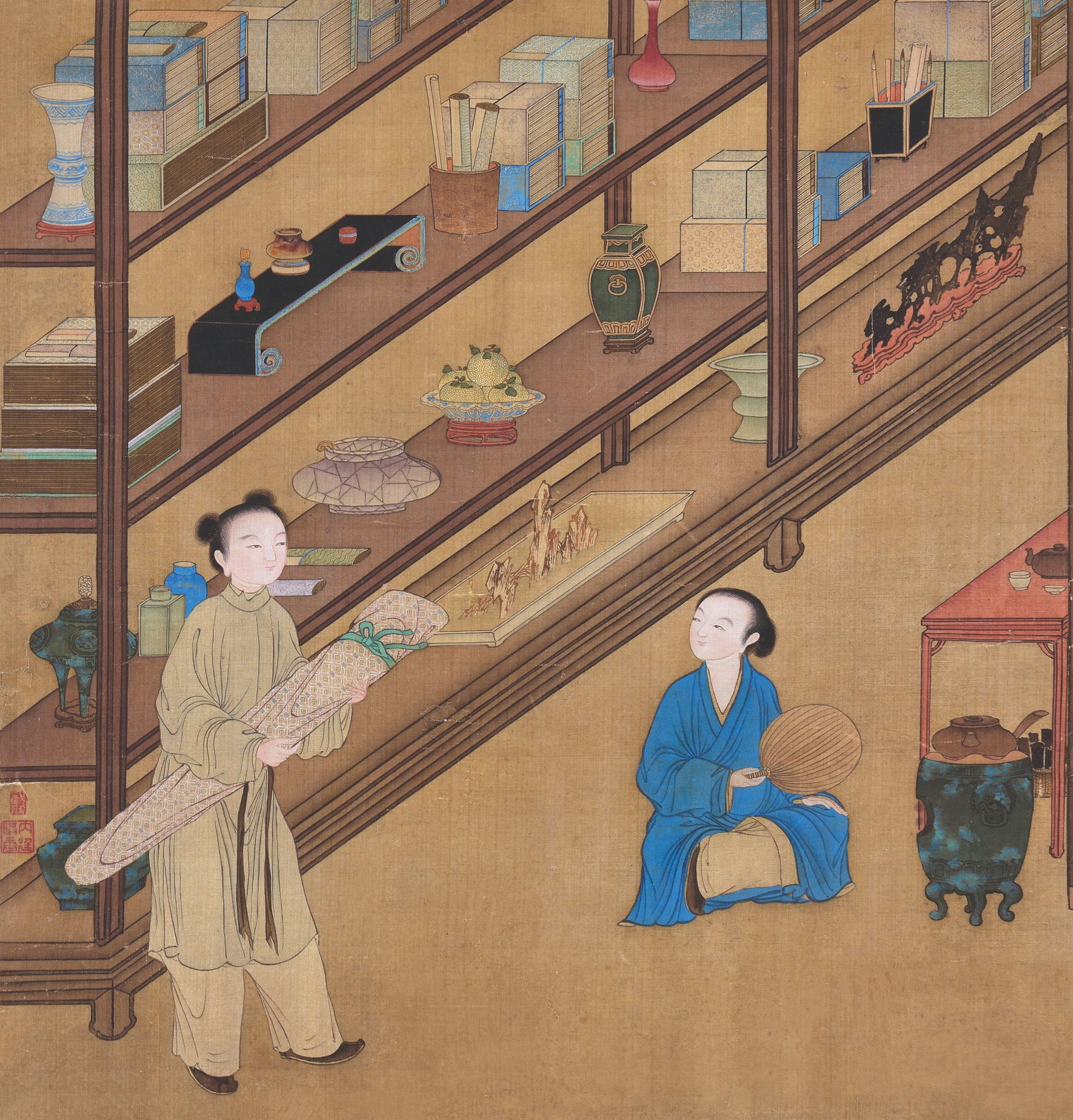 Portrait,Ding GuanPeng: 丁觀鵬(款) 人物 鈐印：內廷供奉(朱)
