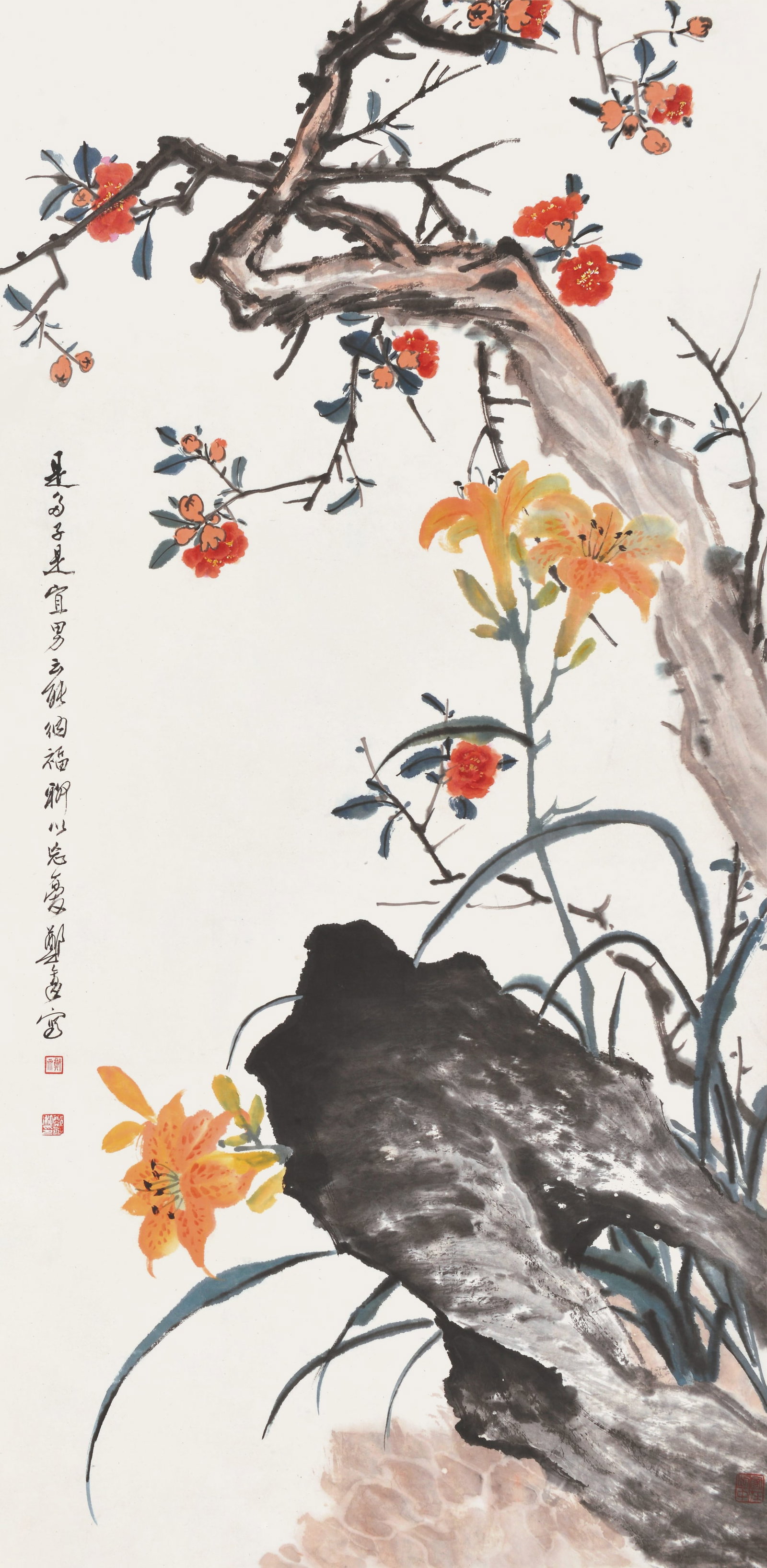 Bird and Flower,Zheng WuChang(1894-1952): 鄭午昌 花鳥 款識：鄭午昌寫。 鈐印:鄭齋(朱)鄭昶和印(白)家