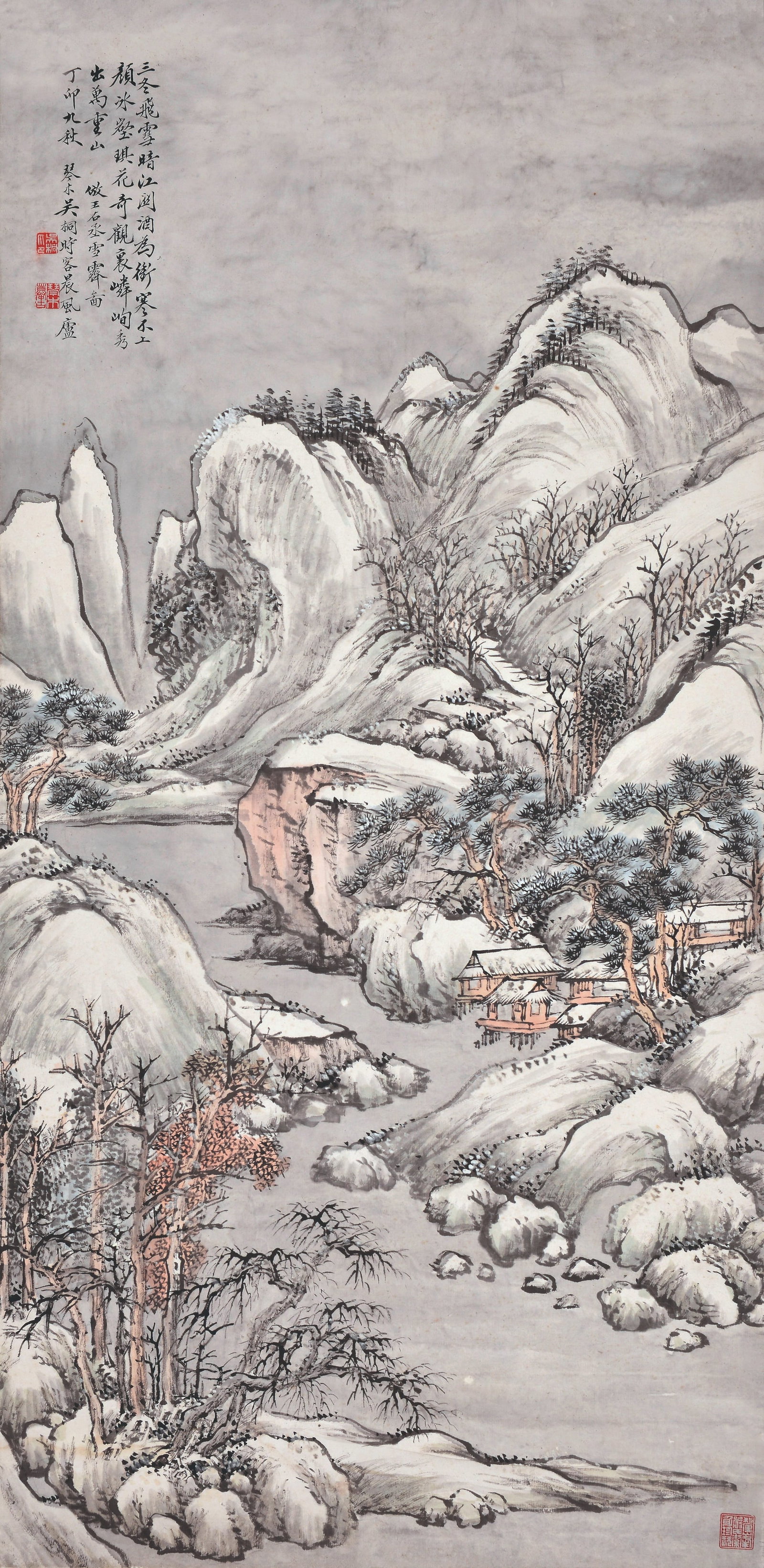 Landscape,Wu QinMu: 吳琴木(吳桐) 山水 款識：倣王右丞雪霽圖。丁卯九秋琴木