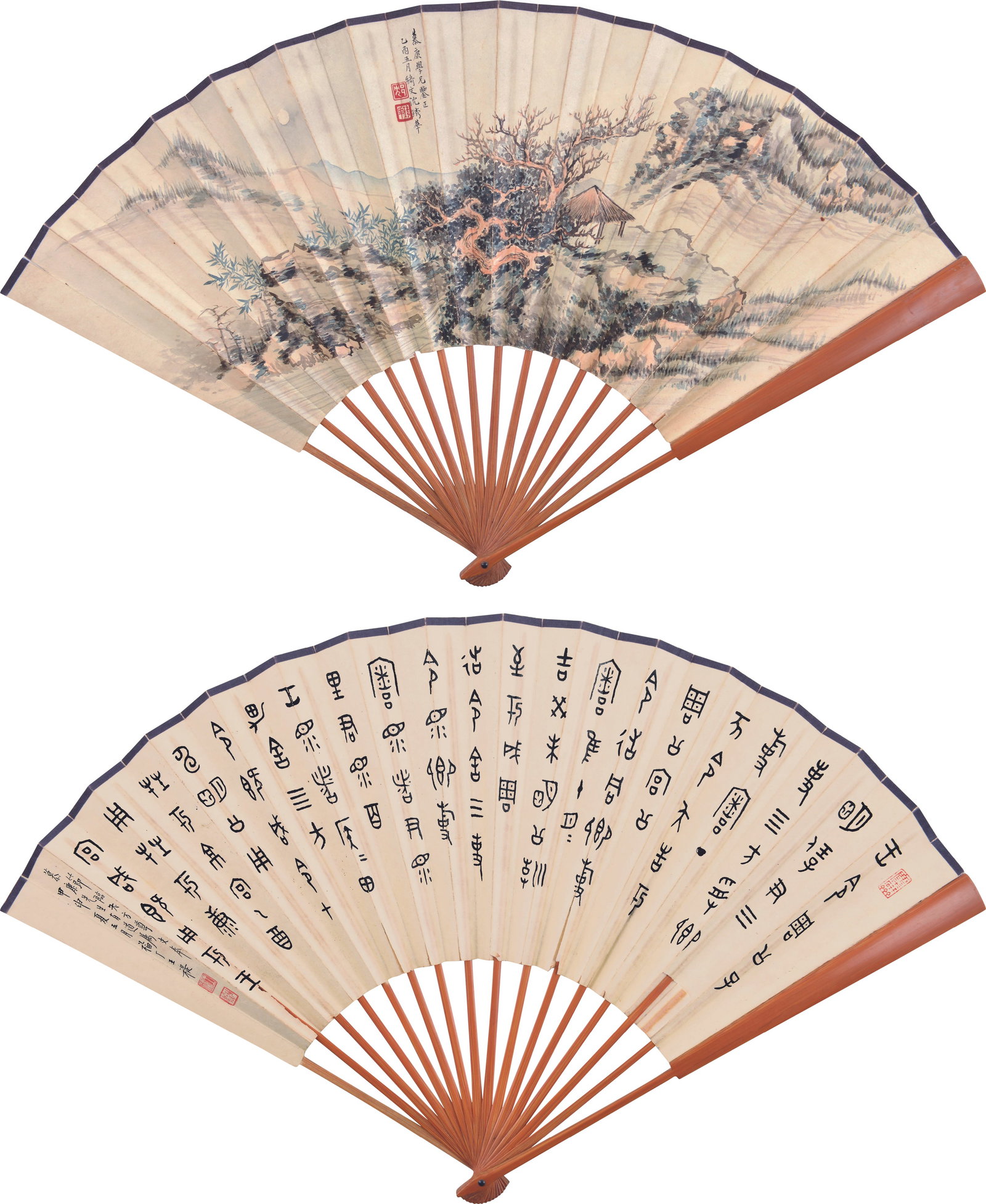 Pine Tree,Chen Shiou Hua: 王福庵/沈琇華 一字一畫 款識：幕康學兄鑒正，乙酉五月Ł