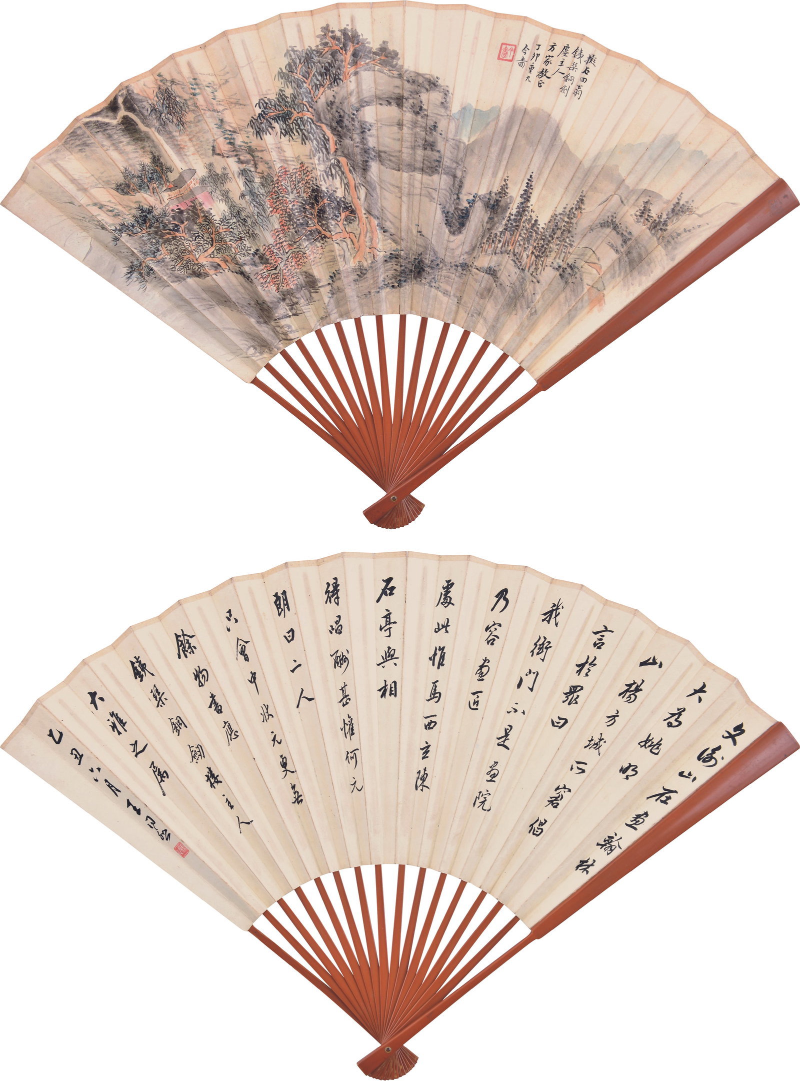 Landscape,Ji Jin Se: 季今嗇/王同愈 一字一畫 款識：方家教正，丁卯重九今嗇z