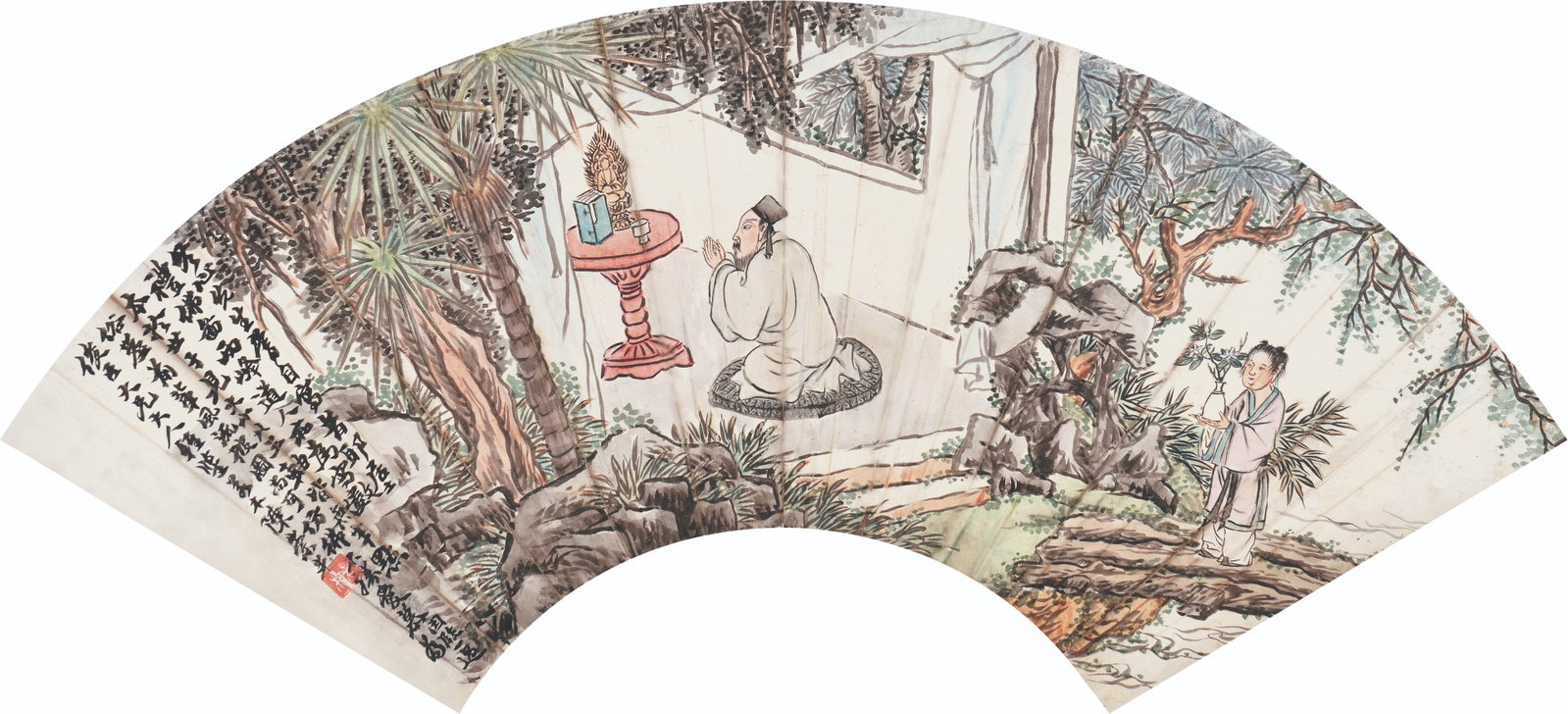 Worshipping the Buddha,Chen ChongGuang(1838-1896): 陳崇光 禮佛圖 款識：俊臣大兄大人雅鑑，若木陳崇光。 ŵ