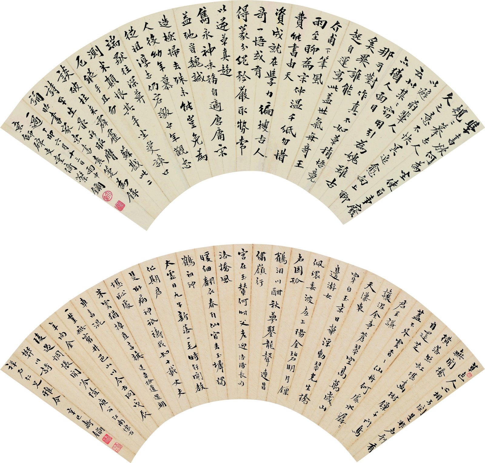 Calligraphy,Shou ShiGong: 壽石工 書法二楨 款識：丁卯六月十三日雨中意師辟支堂ࠂ