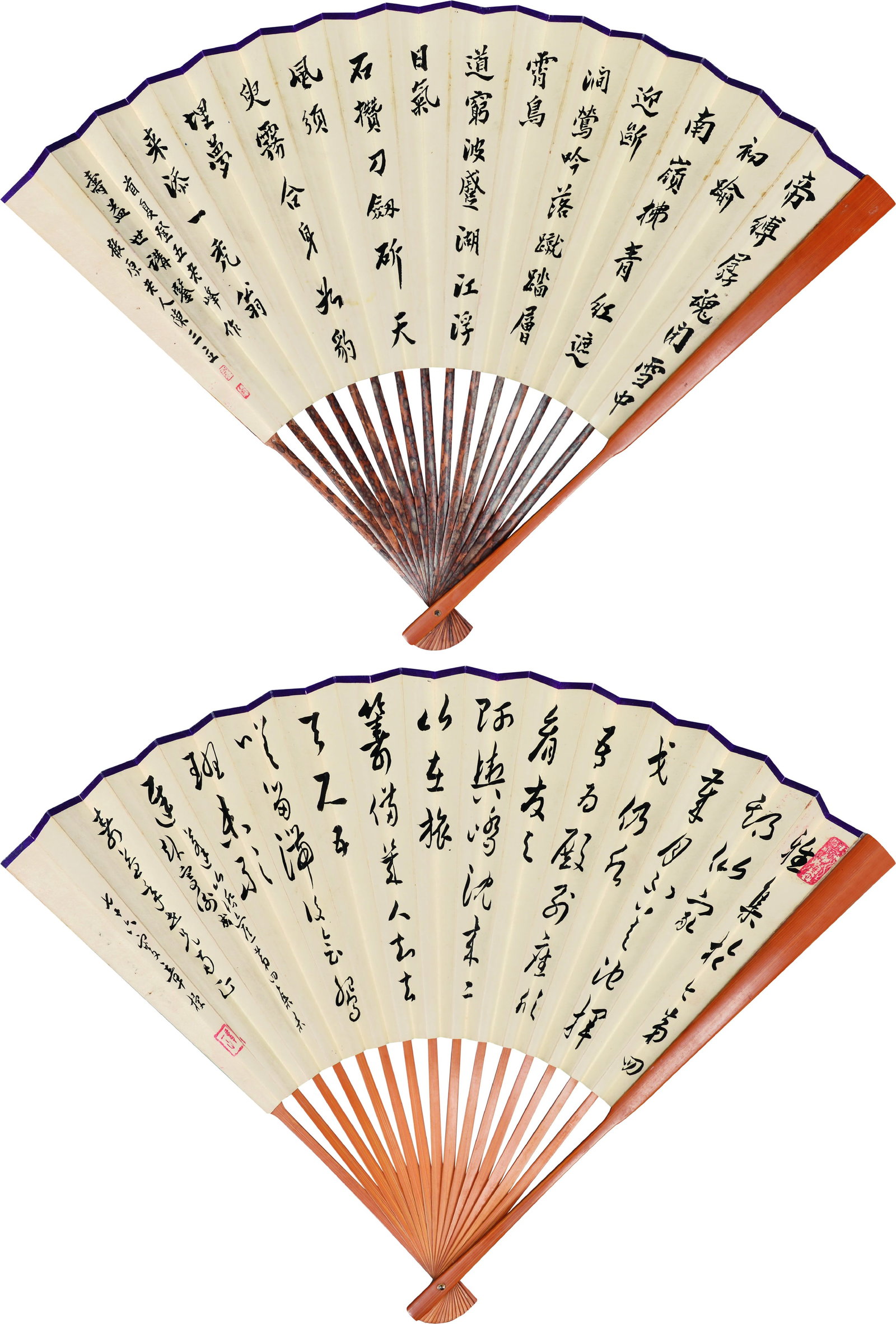 Calligraphy,Chen SanLi(1853-1937)/Zhang Mai(1861-1949): 陳三立/章梫 書法扇 款識：散原老人陳三立/七十六叟章梫