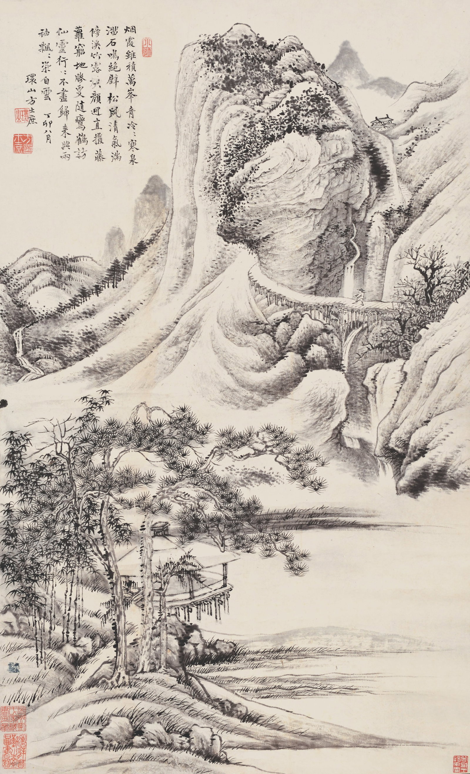 Landscape,Fang ShiShu: 方士庶 山水 款識：丁卯八月環山，方士庶。 鈐印：小獅(